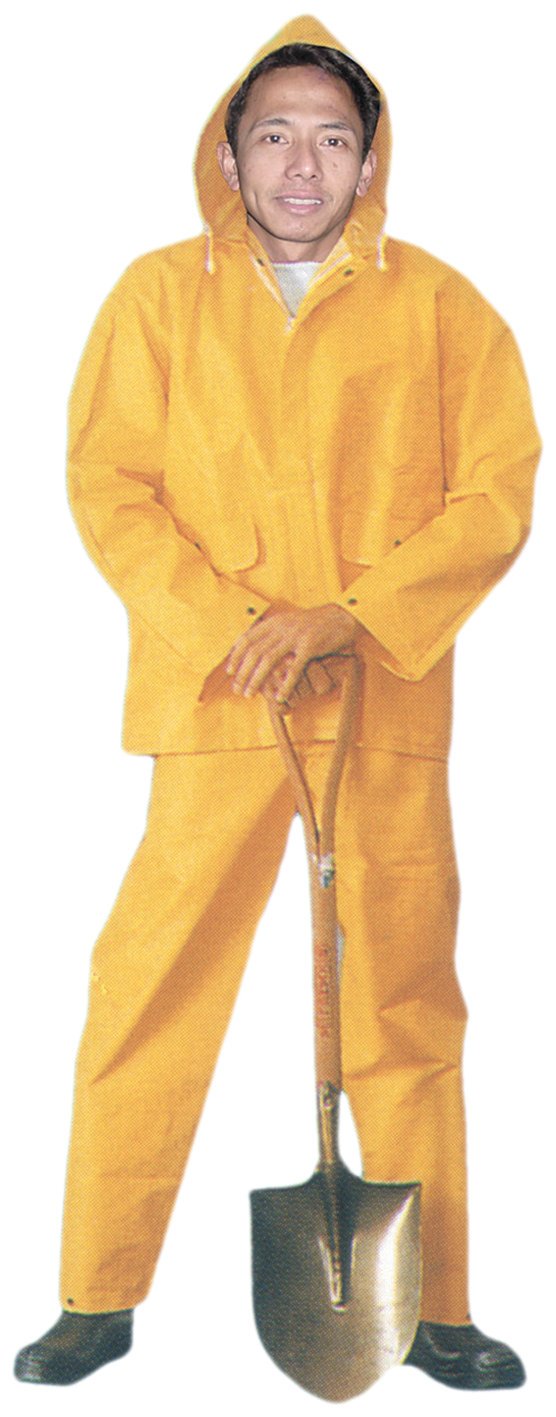 RAIN GUARD 3 Piece Men's Heavy Duty Rainsuit | XL Size | 35 Mil PVC Rainsuit | High-Visibility Yellow | 3-Piece Coat, Pants, Detachable Hood | Durable & Waterproof