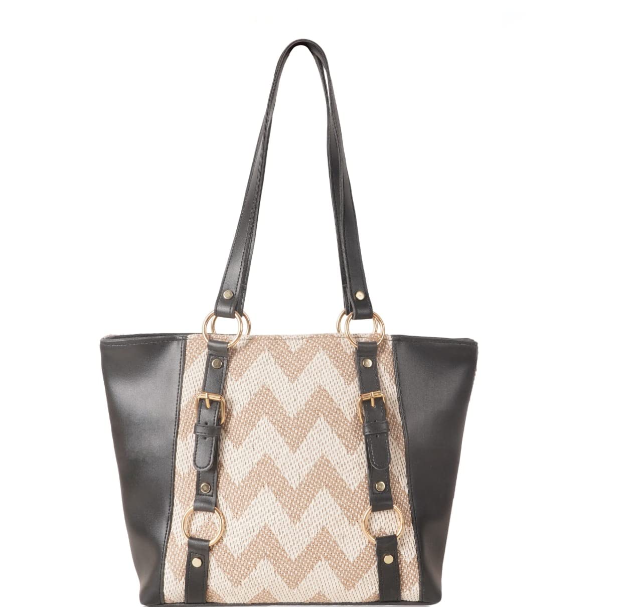 SENTINEL Chevron Jute & Faux Leather Handbag For Women & Girls.
