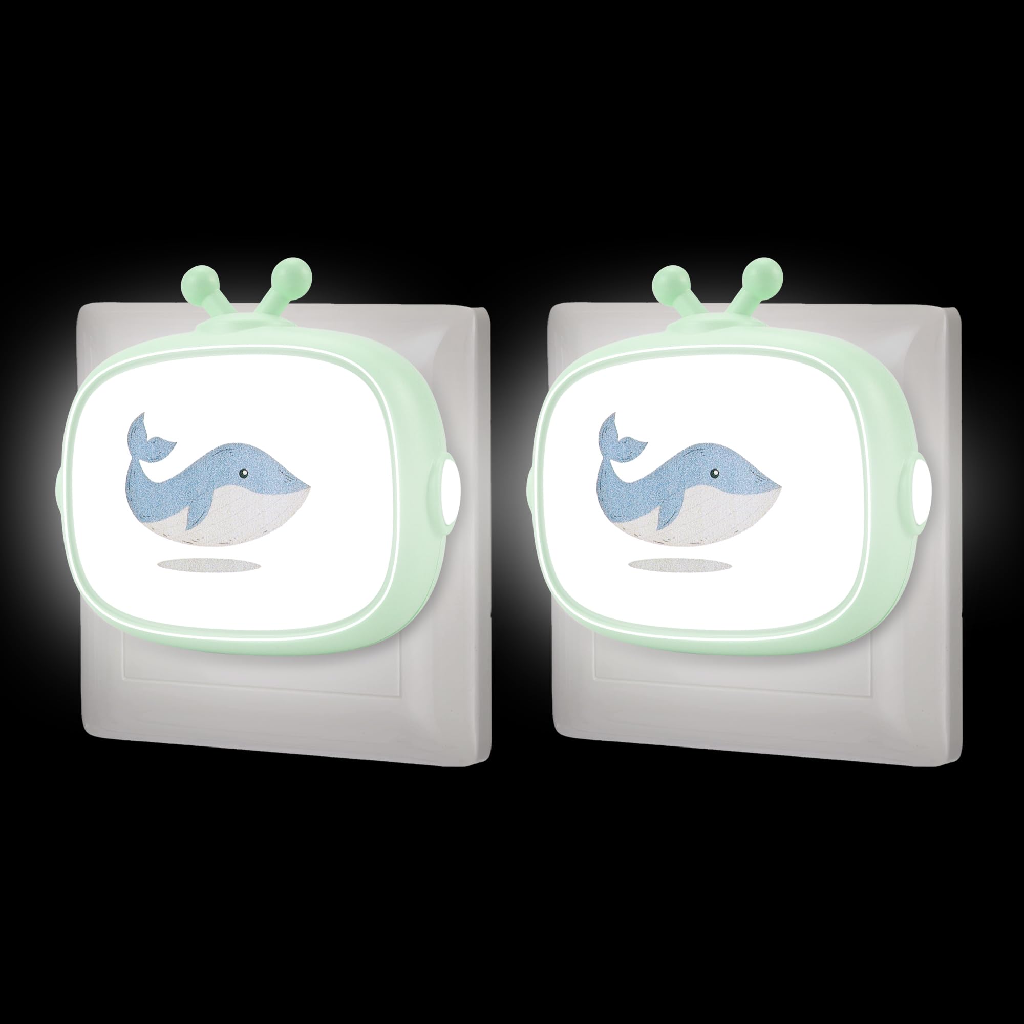 Annmore Nachtlicht Kinder Steckdose mit Dämmerungssensor, Wal Motiv, 2 Stücke Baby Stilllicht, Neugeborenes Einschlafhilfe, Kinderzimmer Nachttischlampe Wand LED Orientierungslicht für Eingang Treppe