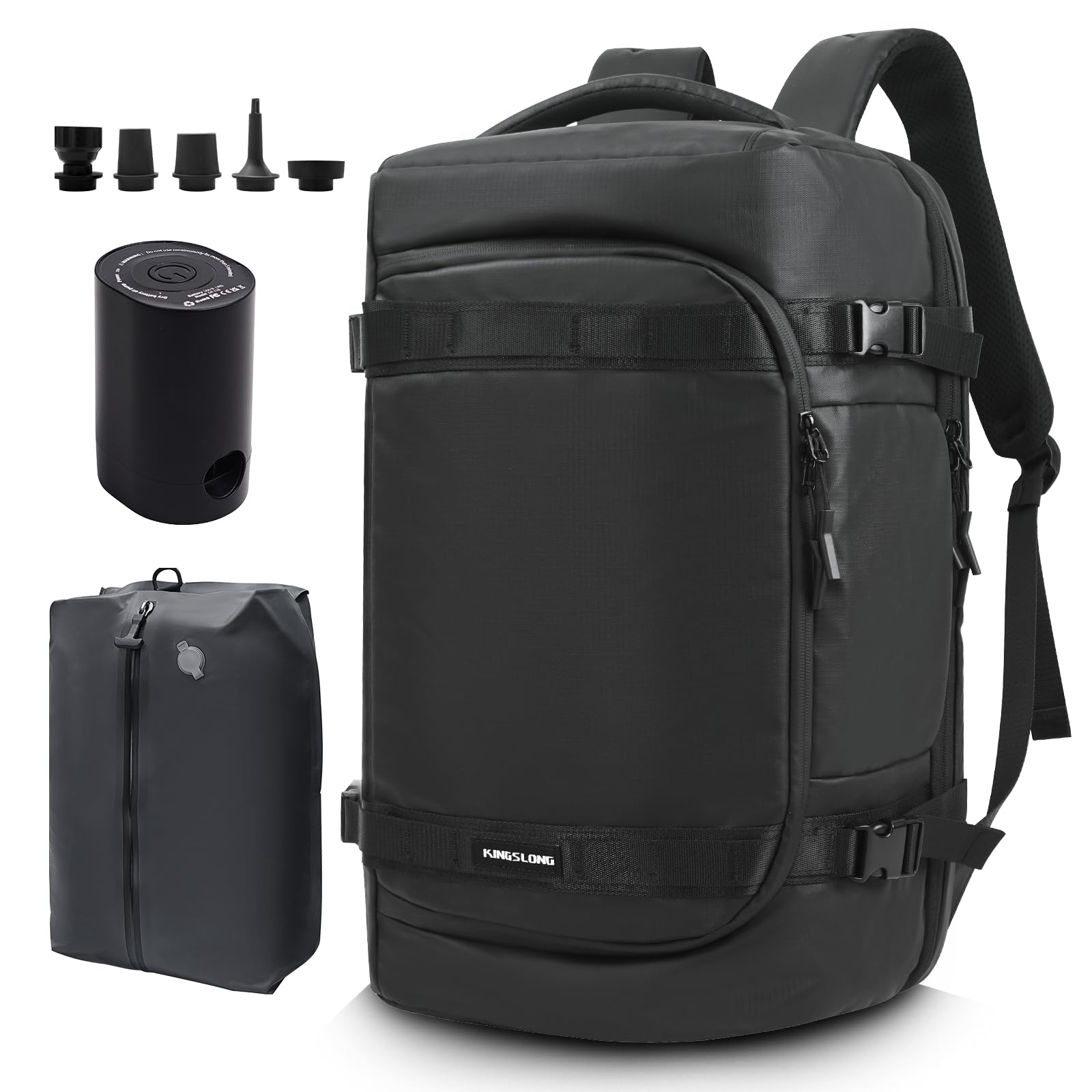 Reisrugzak 40 liter, grote rugzak voor heren, waterdichte laptoprugzak, handbagage, cabinerugzak, dagrugzak met schoenenvak, voor reizen, weekendtrip, wandelen, kamperen, zwart (EU-2505-BK