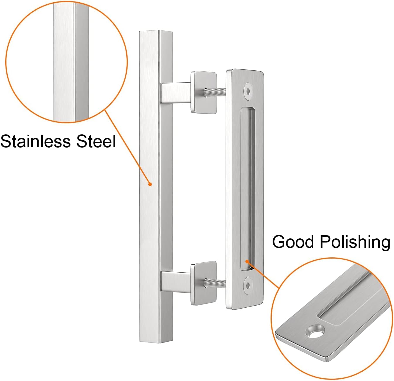 WINSOON 2PCS 12" Sliding Barn Door Handle Hardware with Flush Finger Pull, Large Rustic, Rectangle Pull and Flush Barn Door Handle Set, Suitable for Gate Garages Cabinet, Square