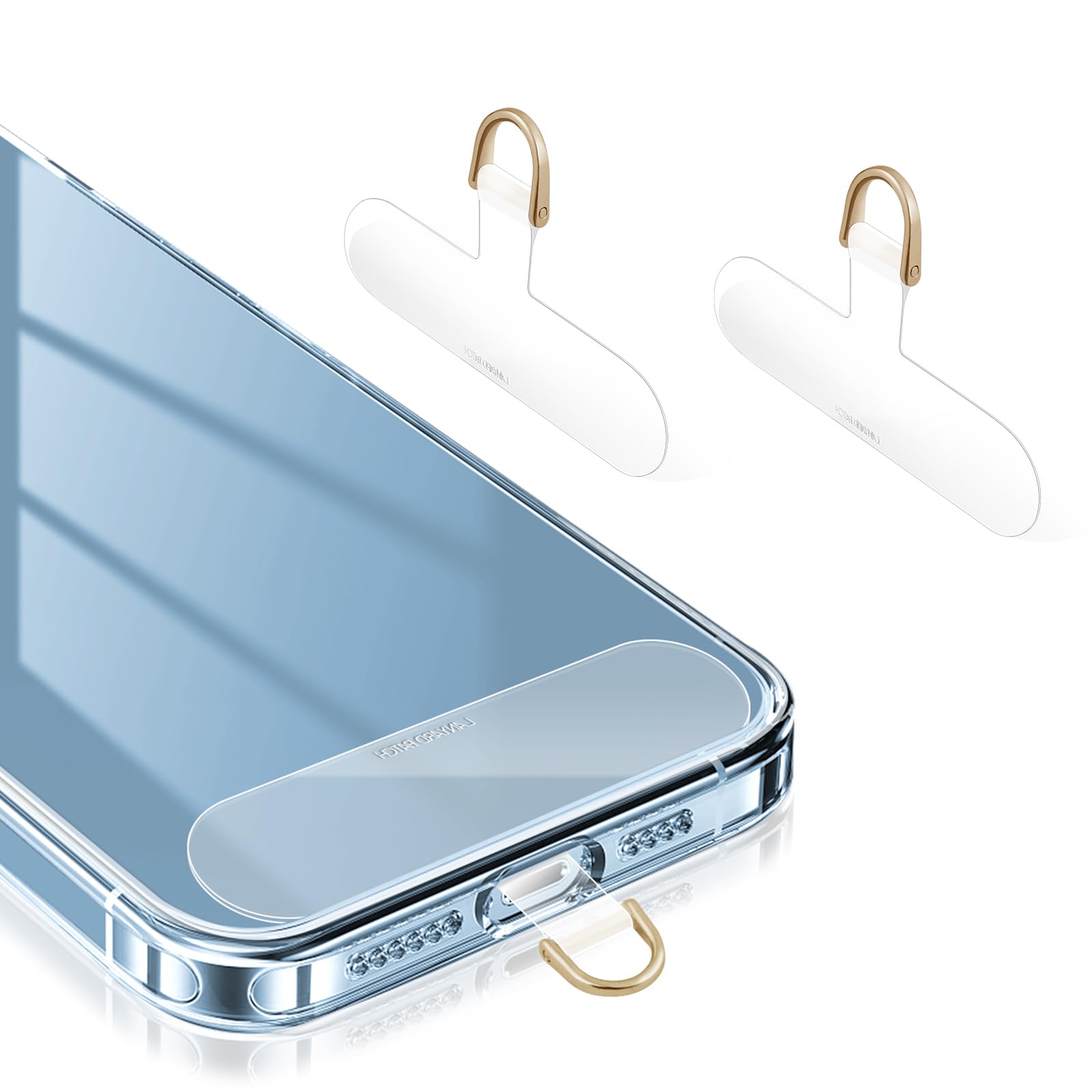Phone Tether Tab,Anti-Lost Clear Phone Lanyard Patch Cell Phone Charm Holder with Strengthened Gold Metal Compatible with Smartphone (2pcs)