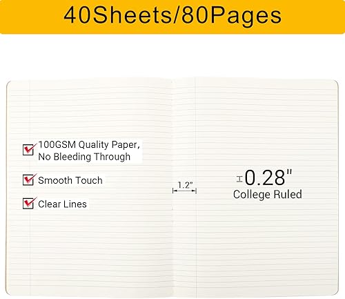 Miniatura 3 de EUSOAR Cuaderno de composición con rayas universitarias, 1 paquete A4 de 11 x 8-12 pulgadas, 40 hojas80 páginas, papel grueso de 3.53 ozm, cuaderno