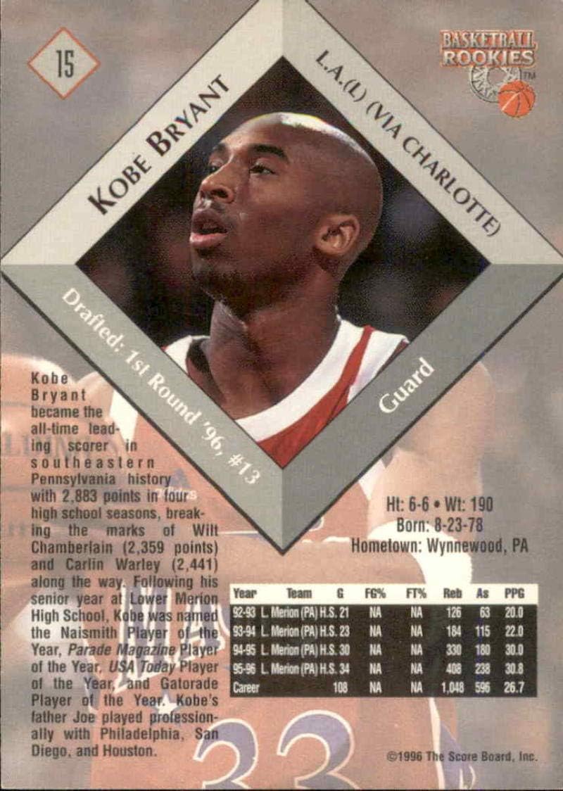 1996-97 Score Board Rookies #15 Kobe Bryant Lower Merion NBA Basketball Card NM-MT
