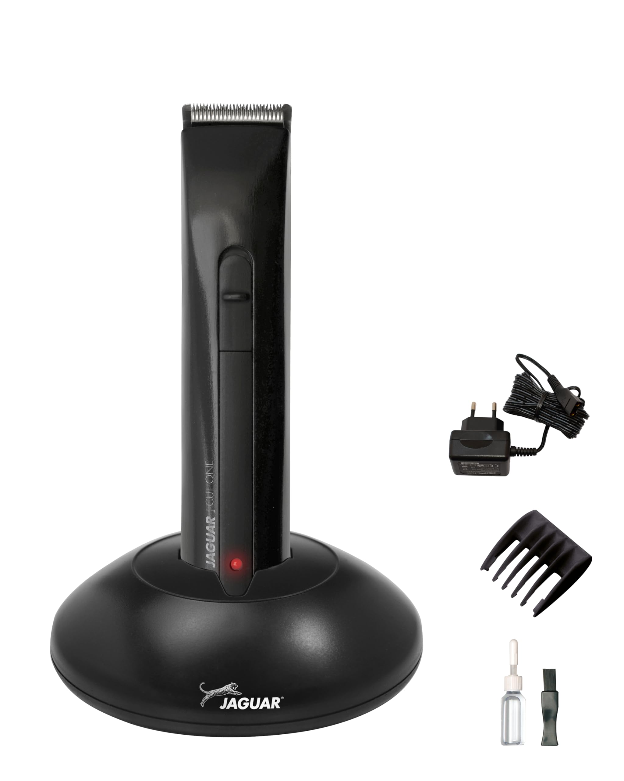 JAGUAR Haartrimmer J-CUT One black | 2-way | mit Aufsteckkamm für 4 Längen | Profi Konturenschneider für Akku- und Netzbetrieb | 1 Aufsteckkamm (3/4,5/6/7,5mm) | Vom Profi für Dich