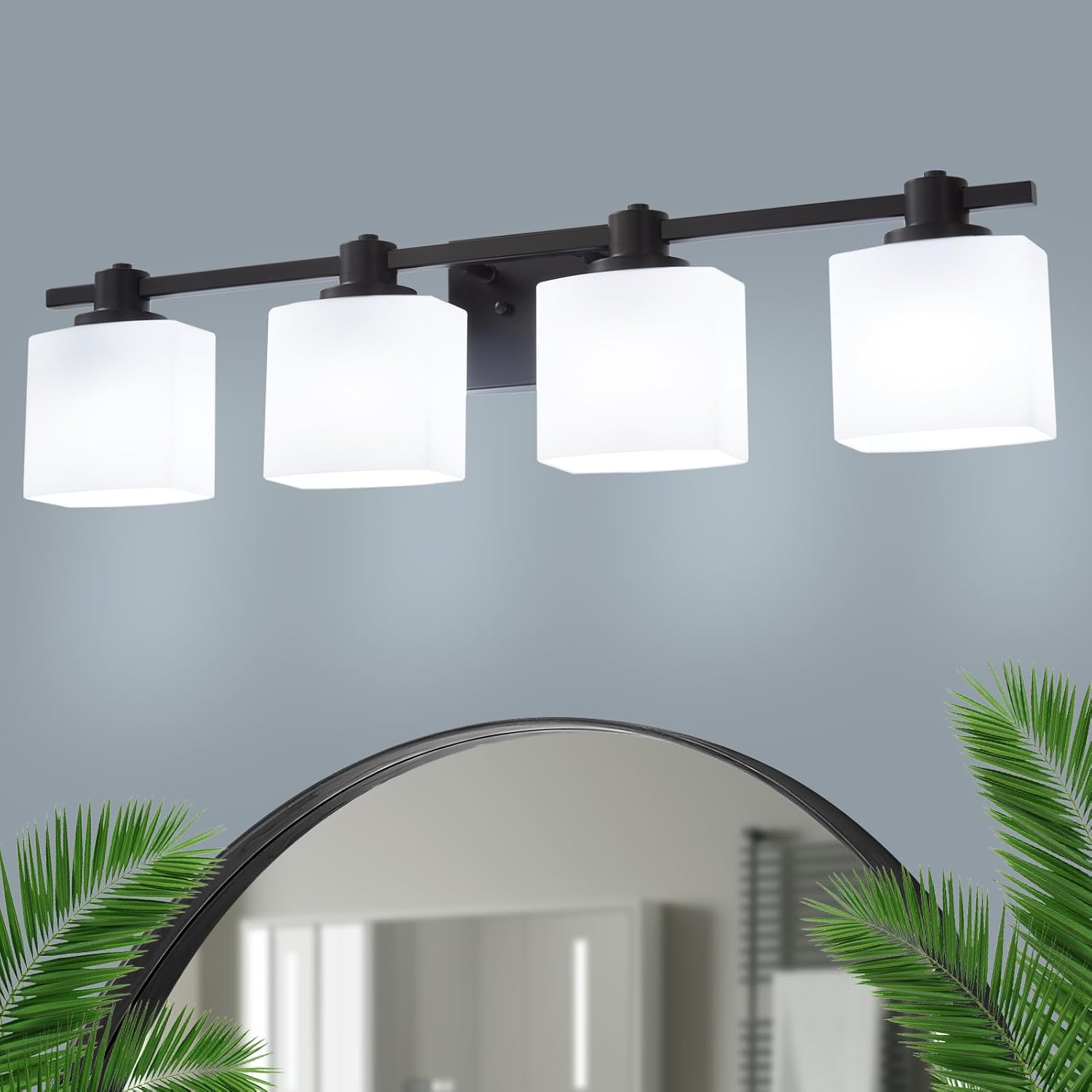 32 Inch Matte Black Bathroom Light Fixtures Over Mirror 4 Light Bathroom Vanity Light Milk Glass Makeup Shower Lamp Small Farmhouse Wall Sconce Modern Desk Vintage Rustic Bath Sink Lighting