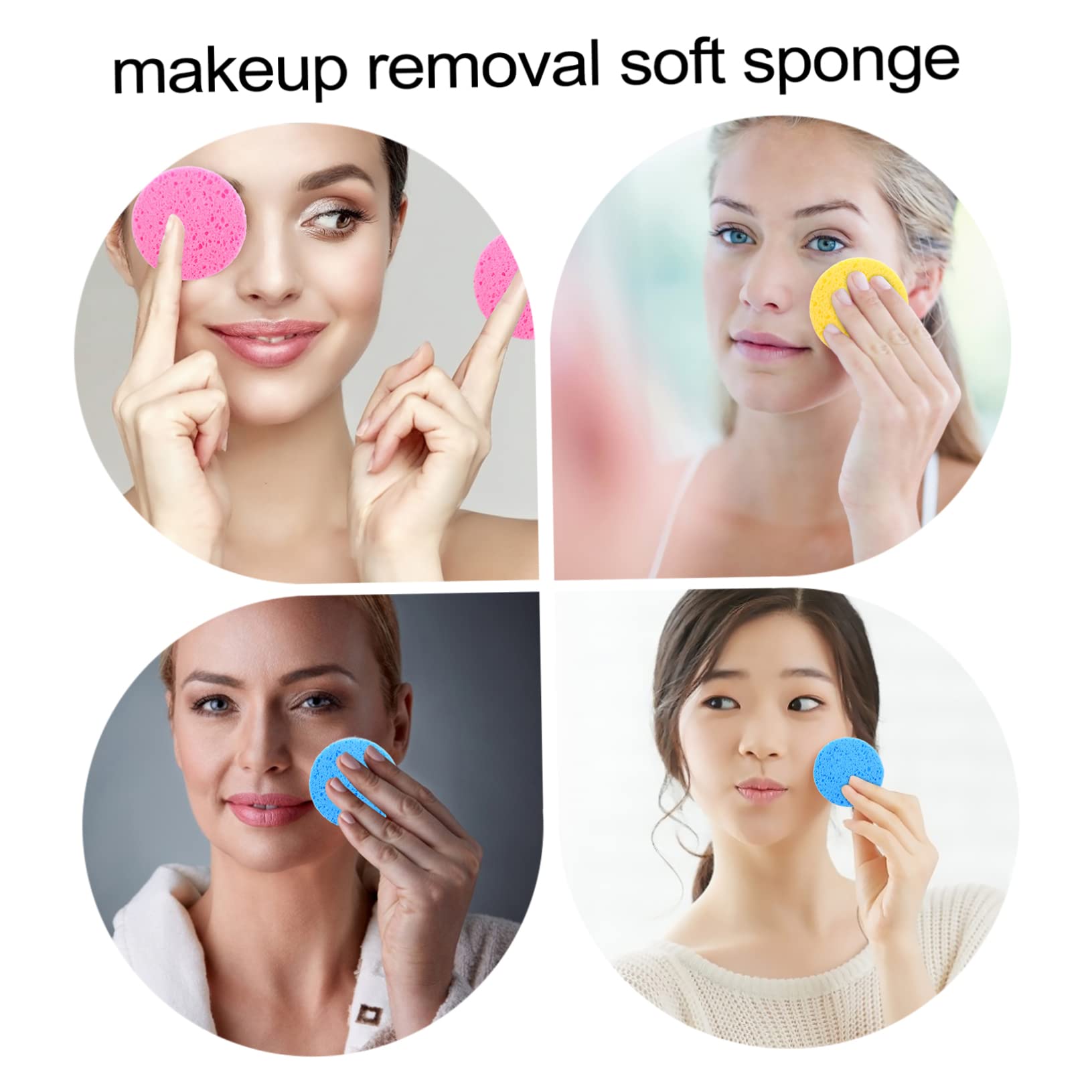 FRCOLOR 90pezzi Spugne Per Rimozione Makeup e Esfoliazione Spugnette Cellulosa Riutilizzabili Per Facciale Adatte e Colori