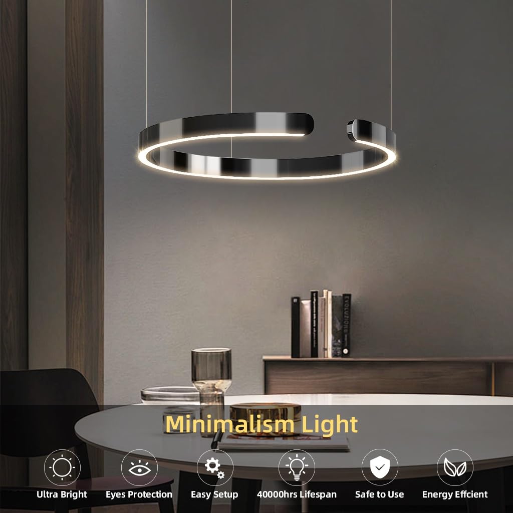 LED Hängeleuchte Dimmbar Moderne Ring Esszimmer-Pendelleuchte Kreatives C Design Hängelampe Höhenverstellbar Pendellampe Für Esstisch,Wohnzimmer,Schlafzimmer(Schwarz,1 ring/60CM/38W)