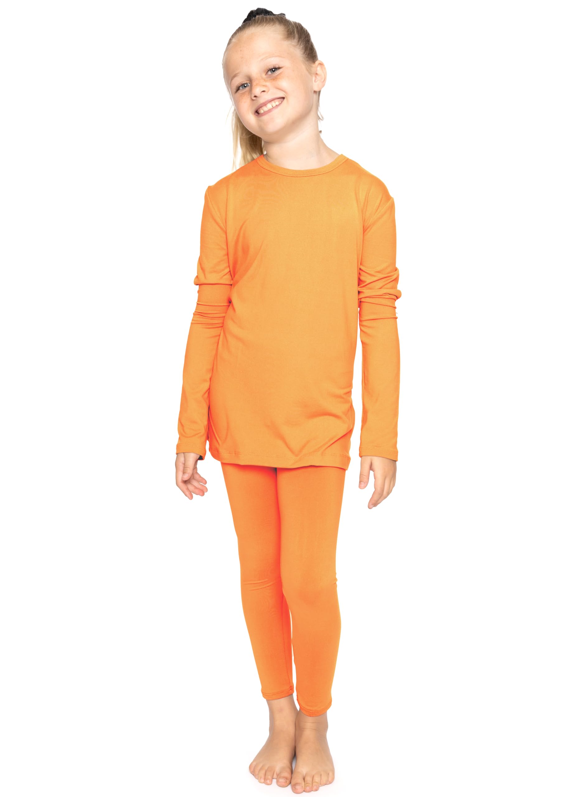STRETCH IS COMFORT Girls 2 Piece Hoodie Short Sleeve Long Sleeve Crew Neck Top and Leggings Set Kids Thermals Underwear Set