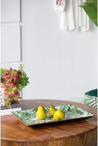 Miniatura 3 de A & B Home Bandeja decorativa de desayuno rectangular con estampado de hojas verdes con asas, plástico seguro para alimentos, 11.80 x 1.4 x 18