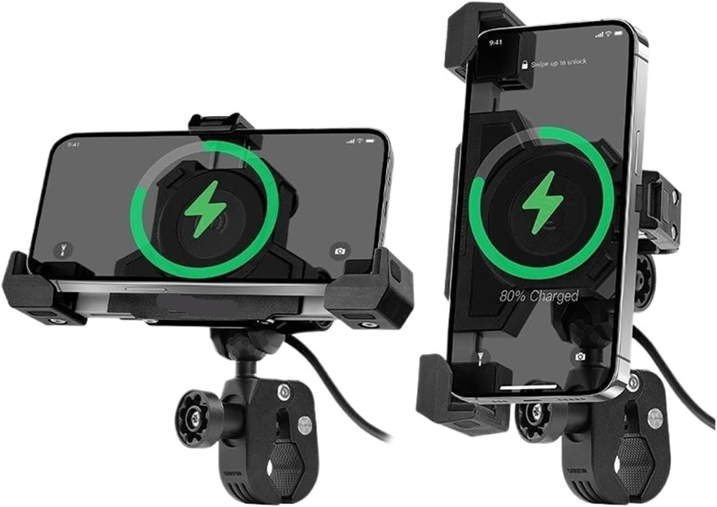 Motorcycle Shock Absorbing Mobile Phone Holder Handlebar Triangles Fixed Holder USB Wireless Charging Navigation Holder(Uncharge Power clamp)