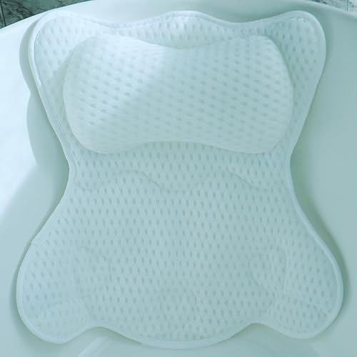 Almohadas de baño para soporte de cuello y espalda, almohada de baño de 19.7 x 18.5 pulgadas, almohada de baño de lujo con tela de malla 4D suave y