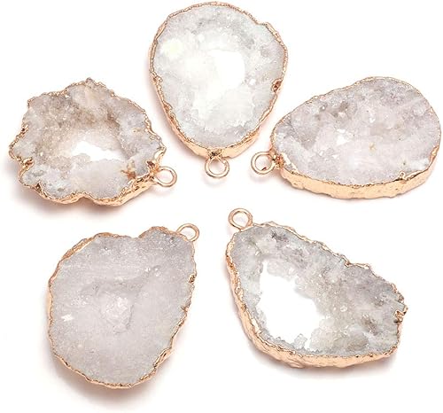 LE SKY Colgante de piedra natural, colgante de piedra de ágata de cristal con borde de oro chapado irregular para hacer joyas, dijes de collar DIY,