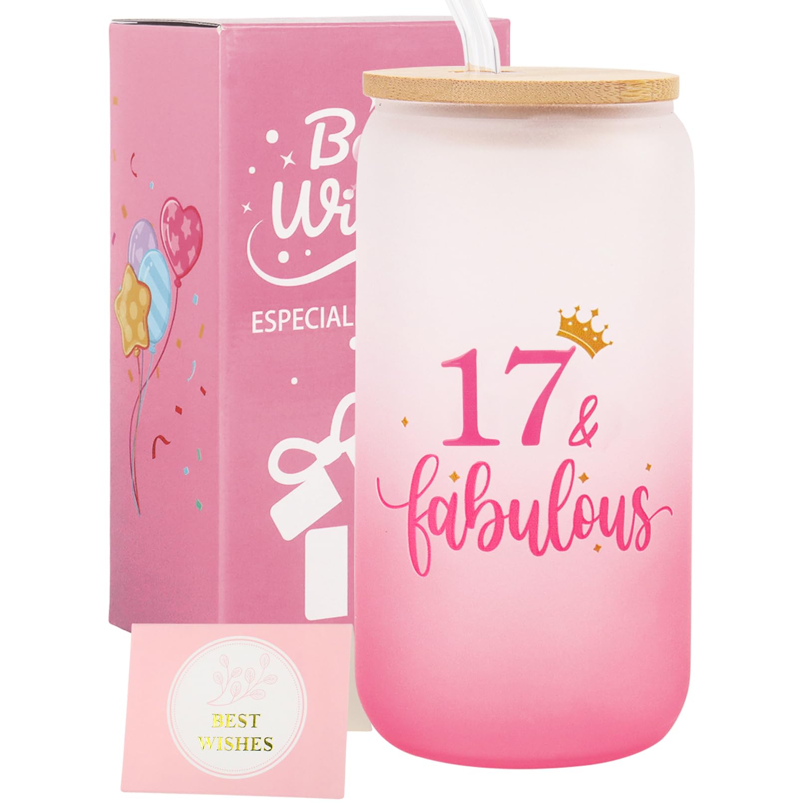 Nwvuop 17th Birthdays Gift for Girls 17 Year Old Girls Birthday Gifts Birthday Glass Cup 16oz.