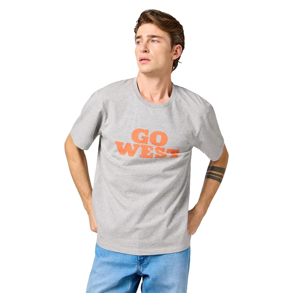 Wrangler Men's Graphic Tee T-Shirt, Mid Grey Mel, L