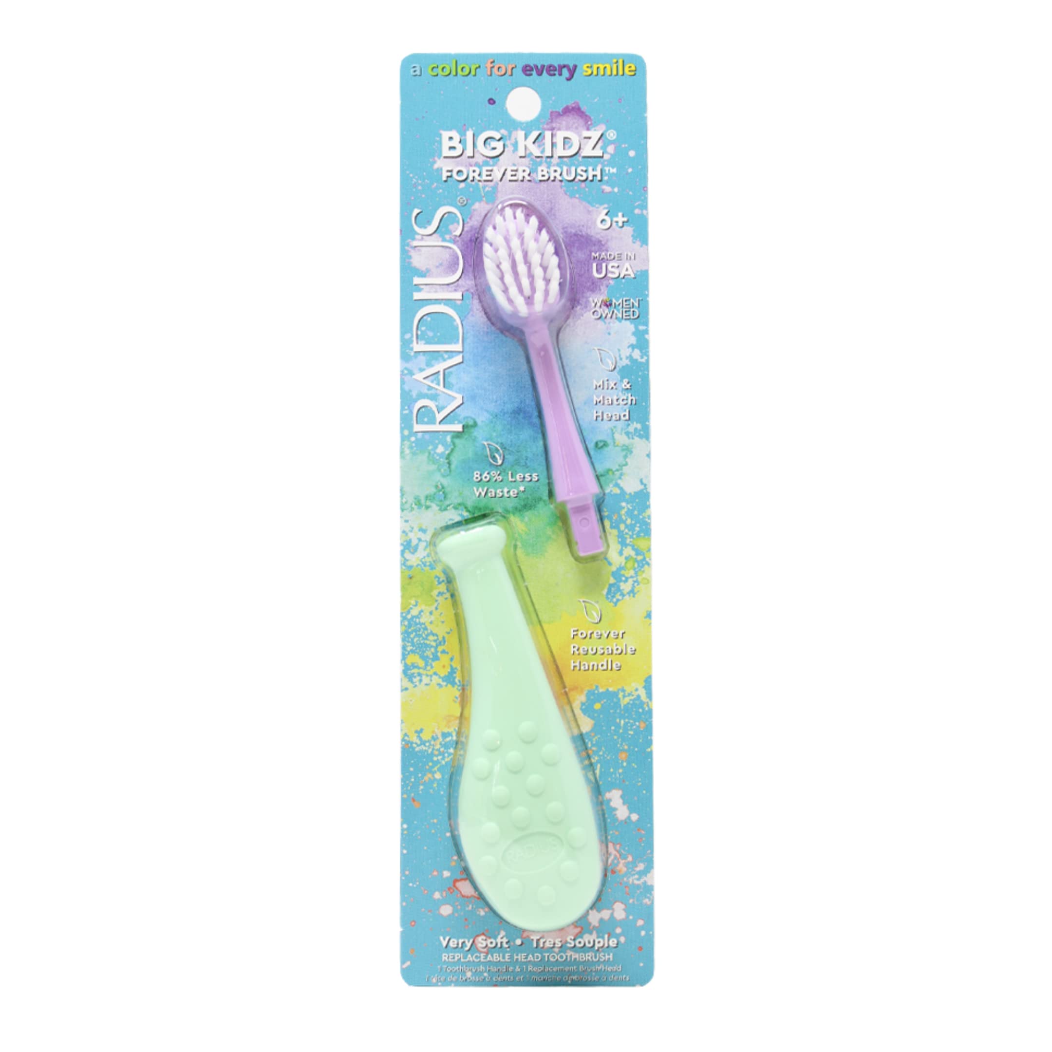 Radius Big Kidz Forever Brush with Replaceable Head Toothbrush for Children 6 Years and Up BPA Free ADA