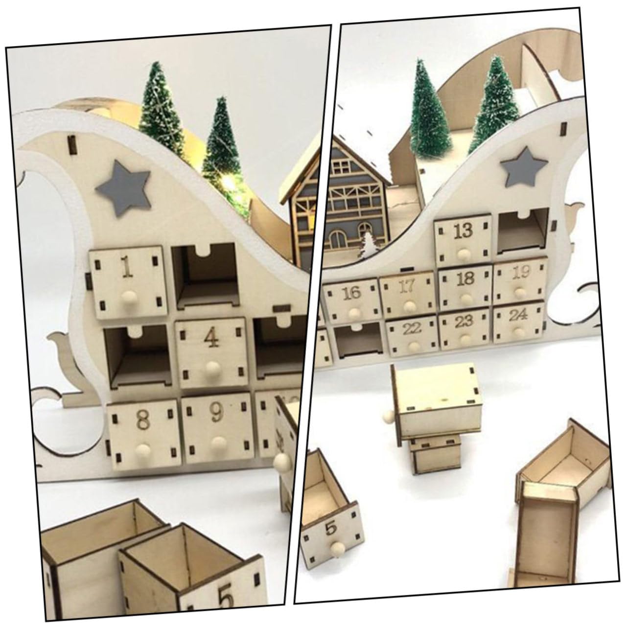 Weihnachtskalender mit 24 Türchen Dekorativer Adventskalender für Wohnzimmer und Tisch Festliche Atmosphäre und Countdown Funktion in Khaki