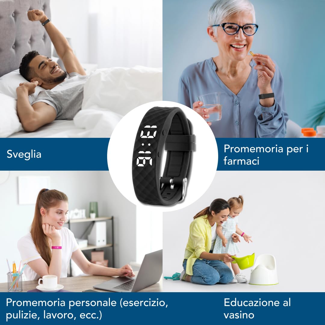 TabTime Bracciale con Allarme a Vibrazione – Sveglia Silenziosa da Polso per Adulti e Bambini – fino a 10 Promemoria Personali o per Assunzione di Pillole al Giorno