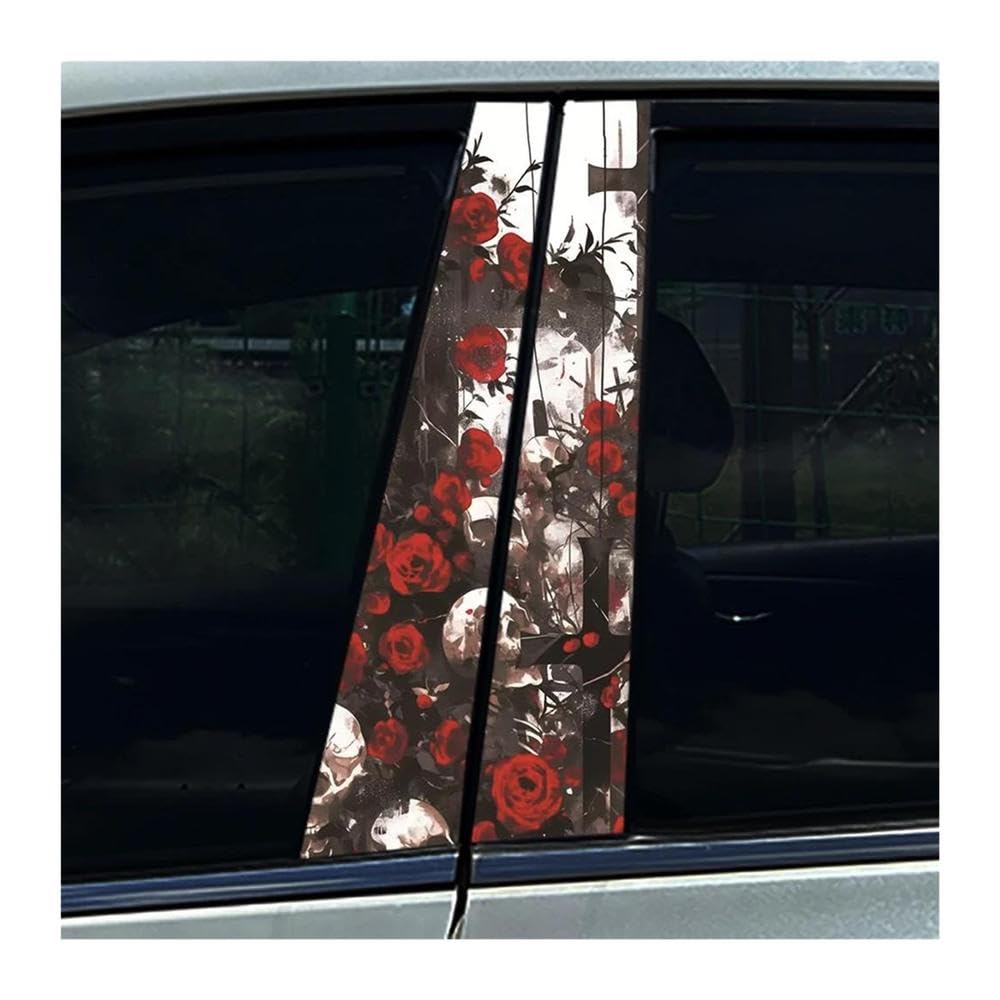 Body Parts 2PCS Car Center Column Waterproof Decals Skeleton and Rose Car B-Pillar Stickers(G)