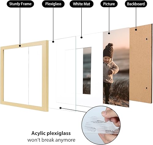 Vista 58 de KINLINK Juego de 4 portarretratos de 12 x 12 pulgadas, cuadrados de madera mate de 8 x 8 pulgadas con plexiglás para 8 x 8 pulgadas con paspartú