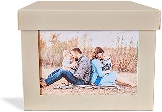 Geguton – Caixa Porta-Foto 10x15cm Básica – Caixa de Metal Bege – Organizador Compacto com Tampa – Armazenamento de Lembranças