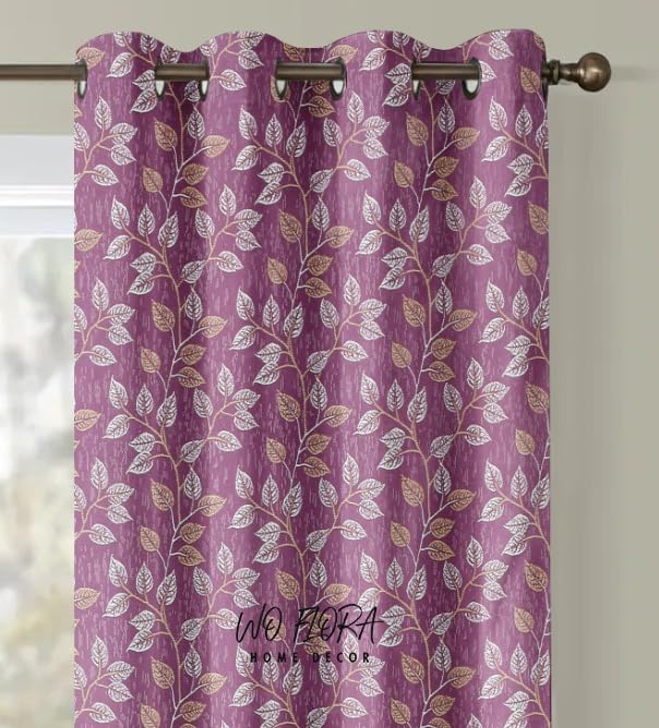 Image of Leaves Curtain Panel for Door 7 ft Set of 2 Window Curtains for Living Room | Premium Floral Curtain Panel | Pink Color Curtain 7 feet