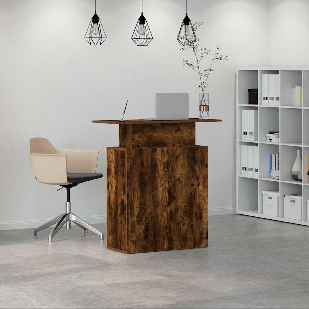 Hommdiy Empfangstheke Räuchereiche 100x40x104 cm Salon Kassentheke Büro Empfangstisch Holzwerkstoff