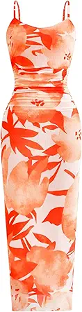 PRETTYGARDEN Summer Wedding Guest Dresses for Women 2025 Spaghetti Strap Mesh Bodycon Beach Floral Maxi Long Dresses
