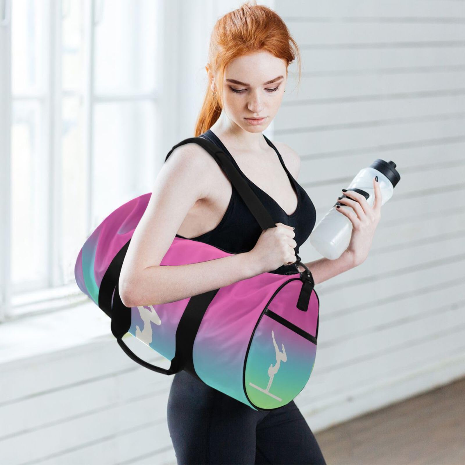 Sac de sport personnalisé pour filles avec motif dégradé corail - Nom personnalisé - Sac de gym pour enfants - Sacs de danse - Équipement de gymnastique - Rangement - Cadeaux de gymnastique pour