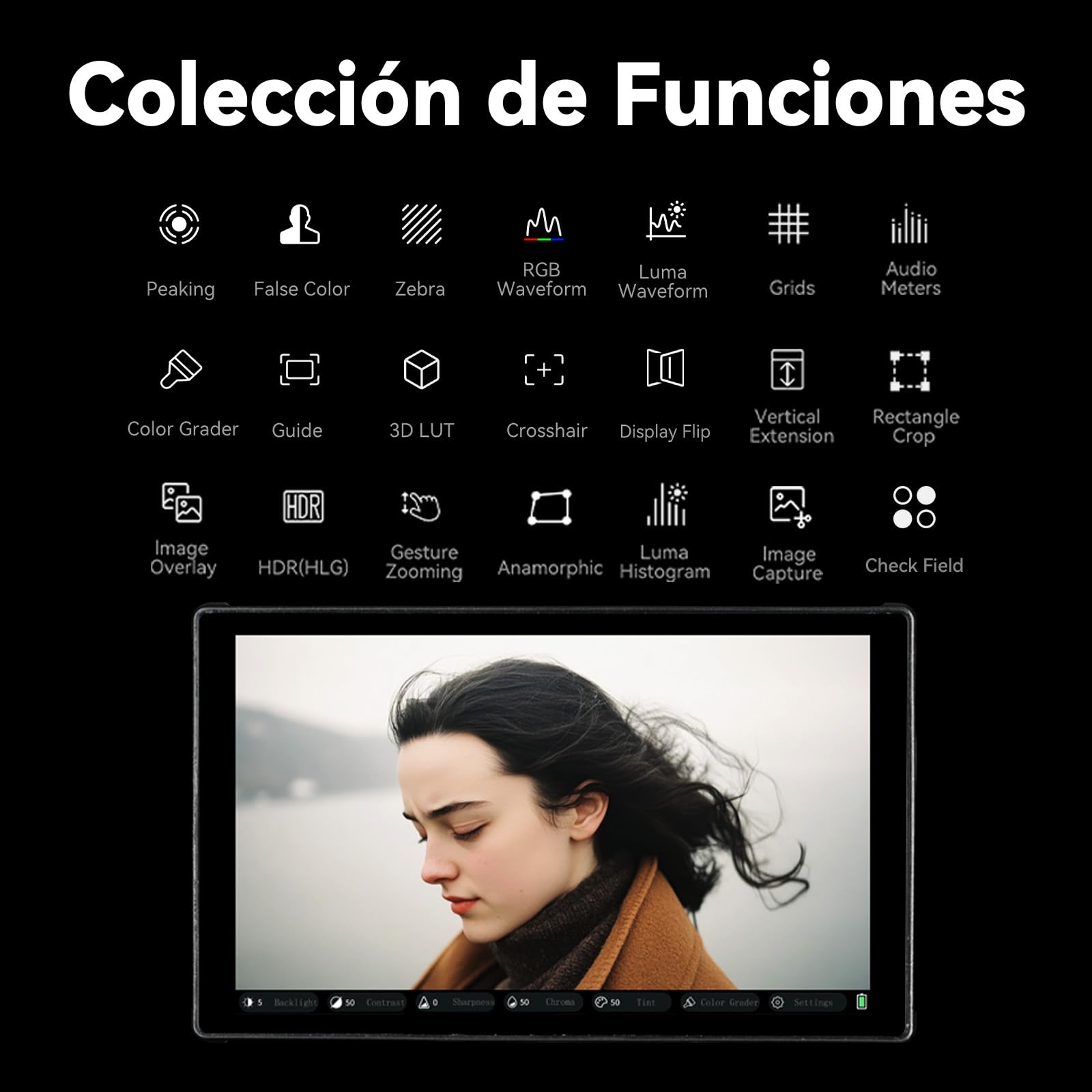 Portkeys LH5C 5.4" Monitor Cámara 4K HDMI Input, Camera Control Touch to Focus para FX3/FX30/A6700/A7S III/A7M IV, R5/6/7/8, GH6/BGH1/S5, 3D LUT Waveform Focus Peaking Monitor de Campo