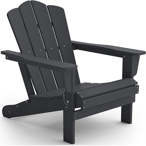 KINGYES Folding Adirondack Chair For Relaxing, HDPE All-Weather Folding Adirondack Chair, Stackable, Arm Rest, Ergonomic, Grey