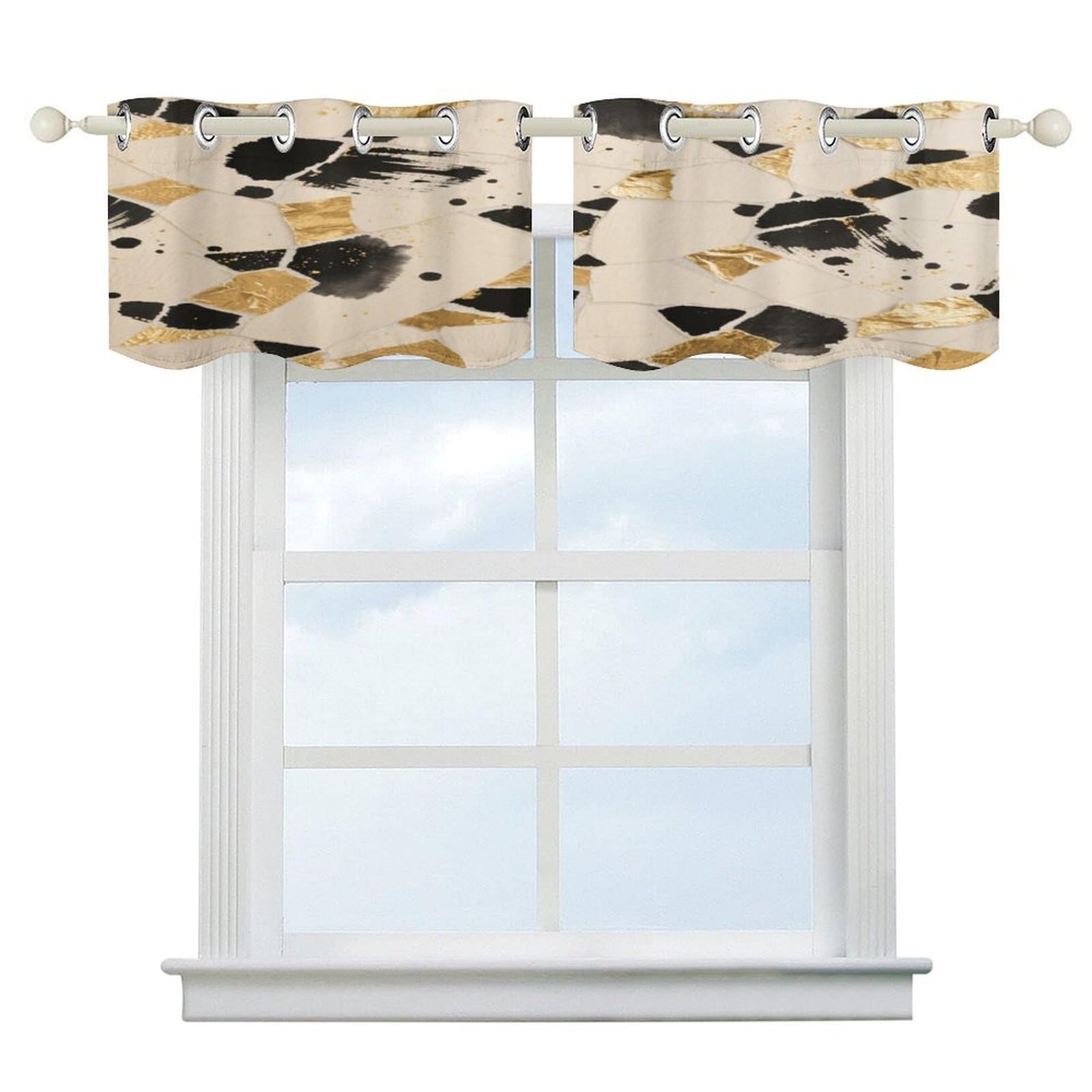 Fekiloot Style Ink Gold Foil Short Curtains Valance Curtain
