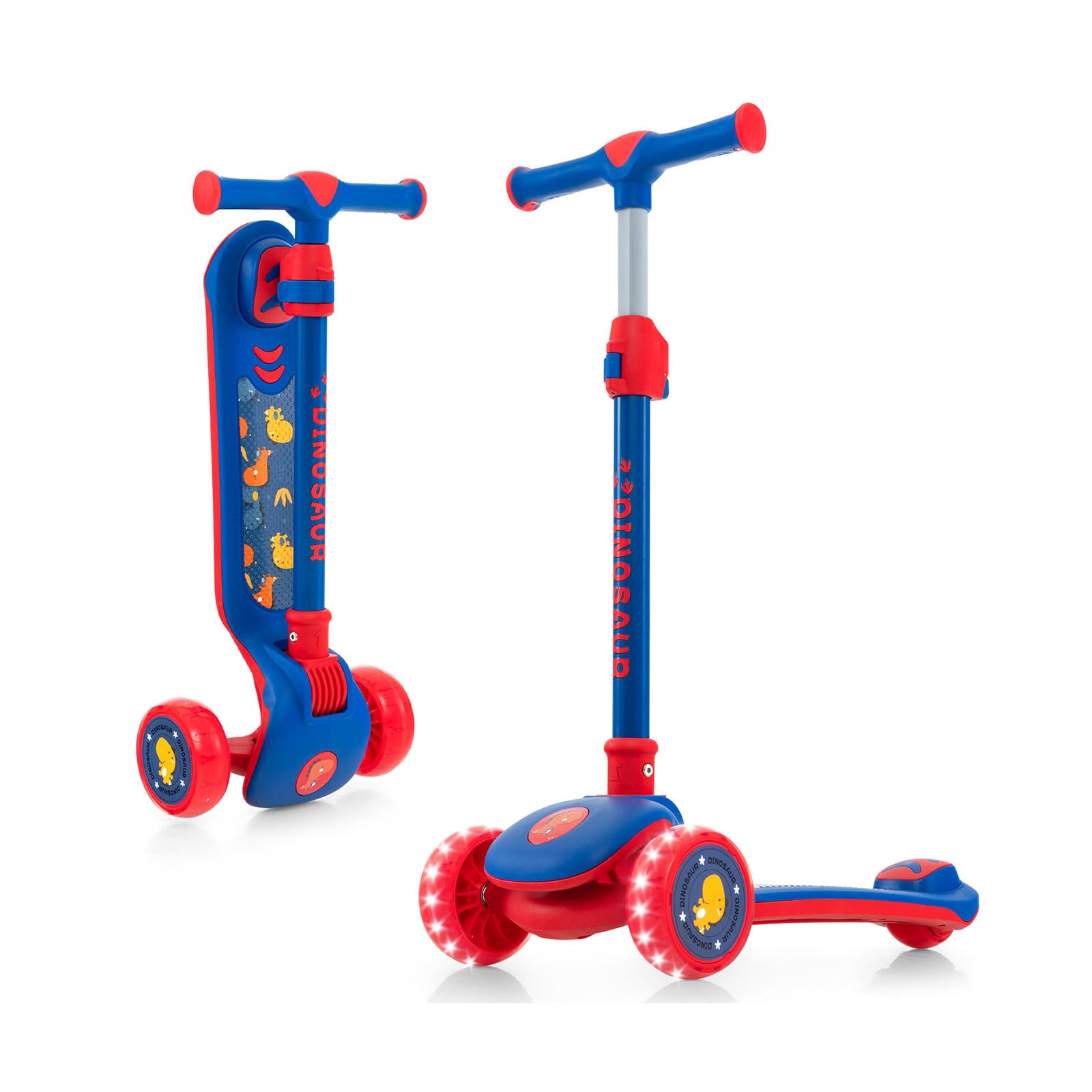 GOPLUS Patinete de 3 ruedas para niños, patinete plegable con plataforma antideslizante, manillar ajustable, ruedas luminosas LED, patinete equilibrado para niños niñas de 3 a 5 años