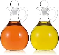 Wongblee Oil and Vinegar Cruet Set of 2 - Glass Dispensers with Airtight Stoppers, 11.8oz Dishwasher Safe for Salad Dressing, Olive Oil