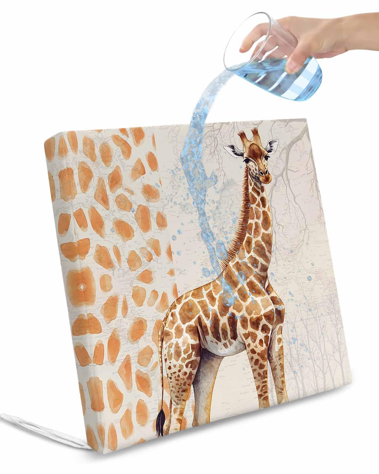 Hokiten Vintage Giraffe Outdoor Cushion Chair Cover Set of 4 - Waterproof Couch Seat Covers, Modern Art Animal Watercolor Patio Furniture Protector Cushions Slipcovers for Sofa/RV, 20