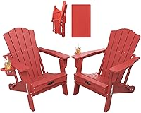 Vista 17 de THOEOE Juego de 2 Sillas Adirondack Plegables, Silla de Patio Exterior de HDPE para Todo Clima con Portavasos, Negro