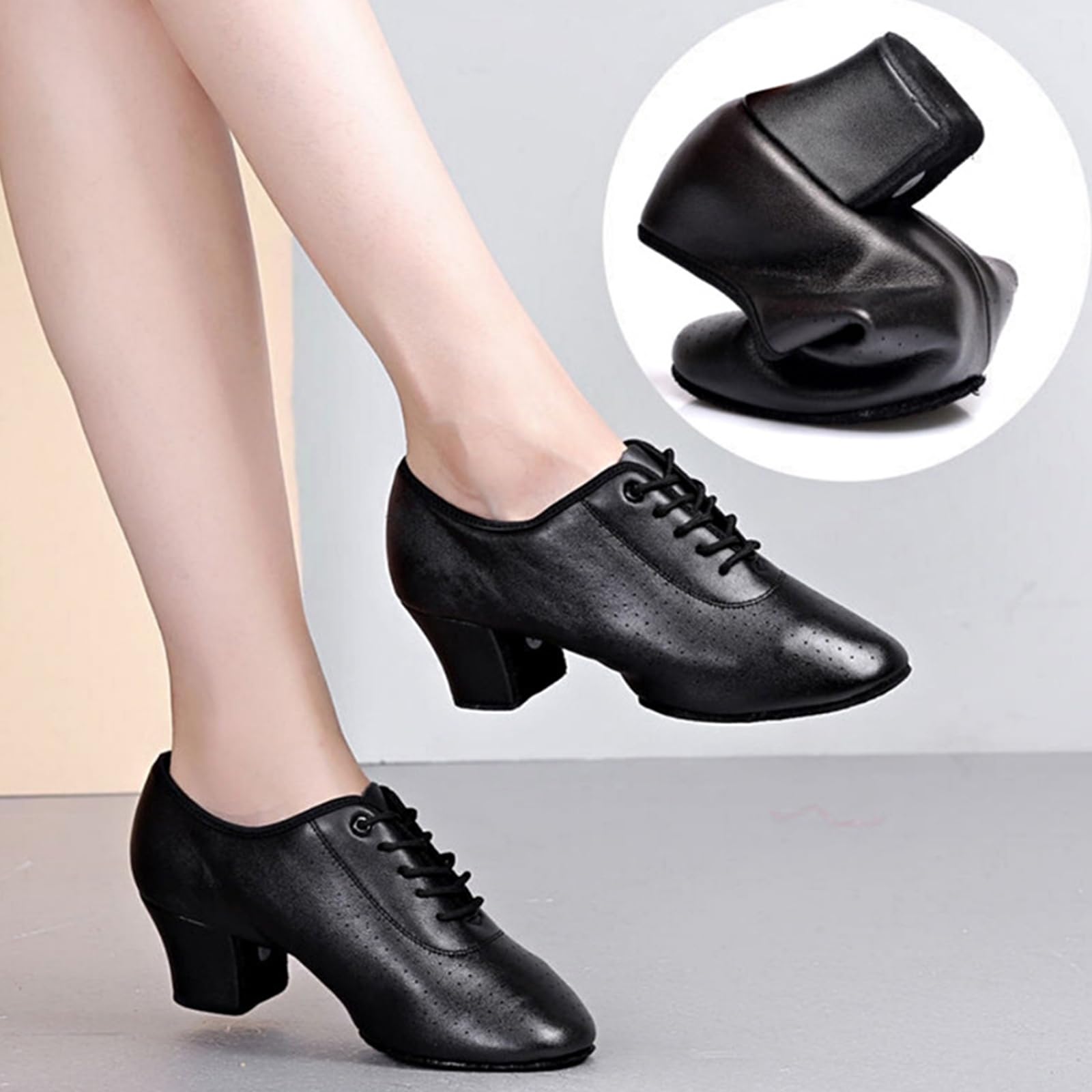Chaussures de Pratique de Danse Latine pour Femmes, 5cm Talon pour Salsa Latine Ballerine Gymnastique Modern Talons Confort 4 Styles de Semelles au Choix