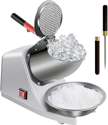 OKF Afeitadora de hielo para evitar salpicaduras, máquina eléctrica de cono de nieve de tres cuchillas, máquina de hielo afeitado de acero