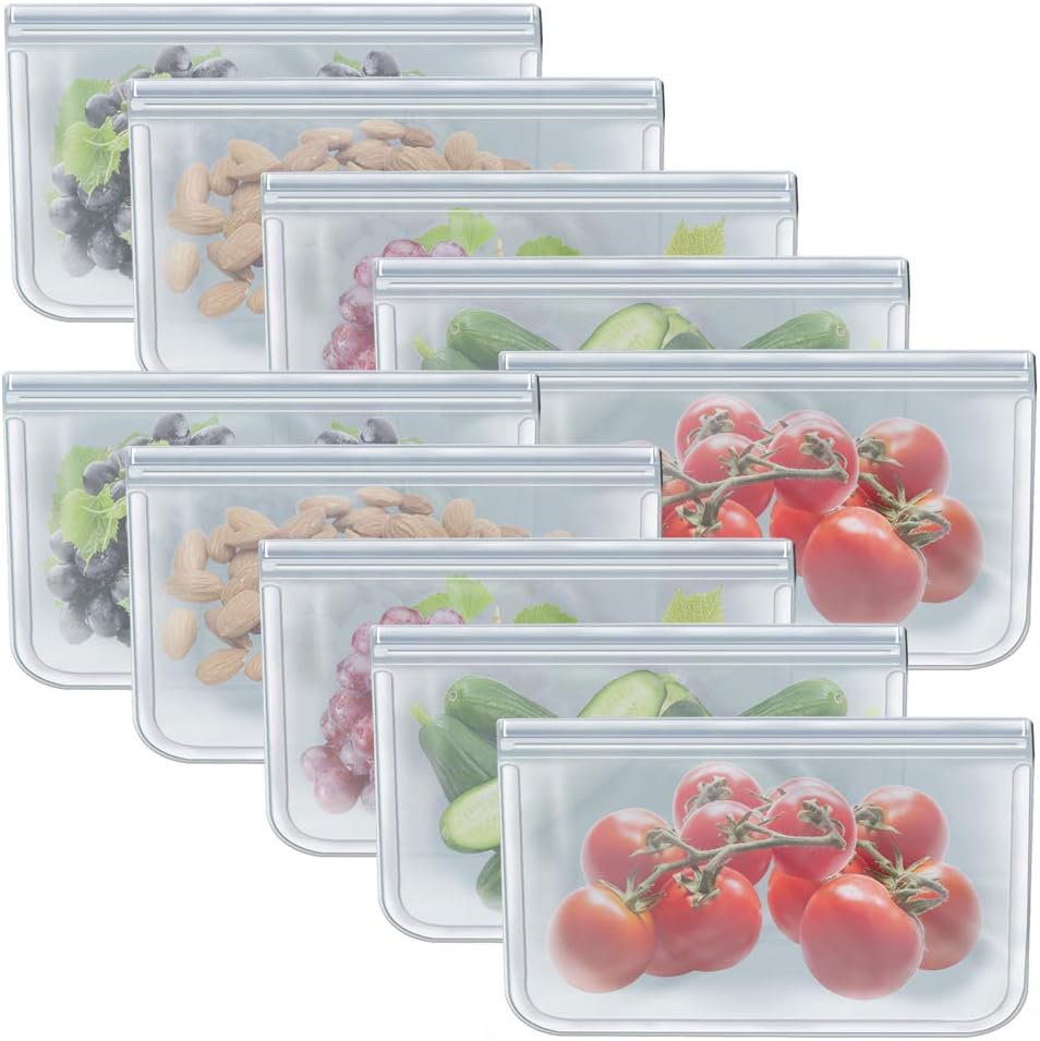 RLAVBL 1/2 Gallon Freezer Bags Reusable Food Storage Bags for Vegetable, Liquid, Snack, Meat, Sandwich, 10.2x7.87 Inch, 10 Pack
