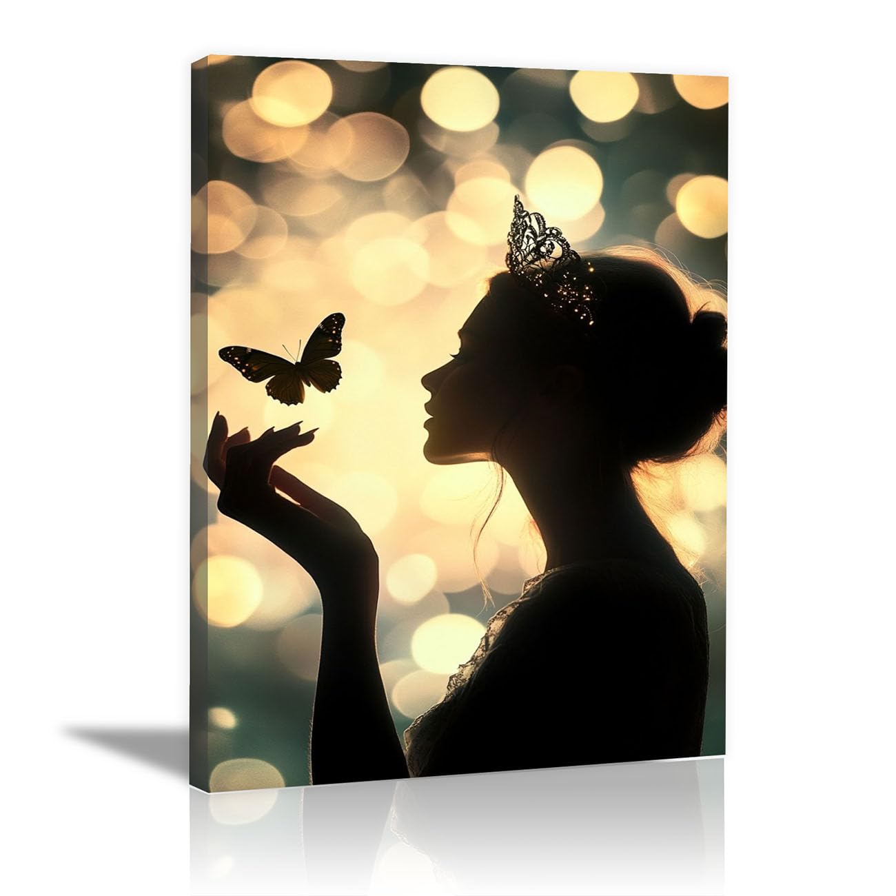 QUSAAOU Fashion Canvas Wall Crown Lady Butterfly Silhouette Living Room Bedroom African American Woman Wall Decor Art Wall For Home Afro Woman Poster And Prints(Gold)-30x45cm1 Framed