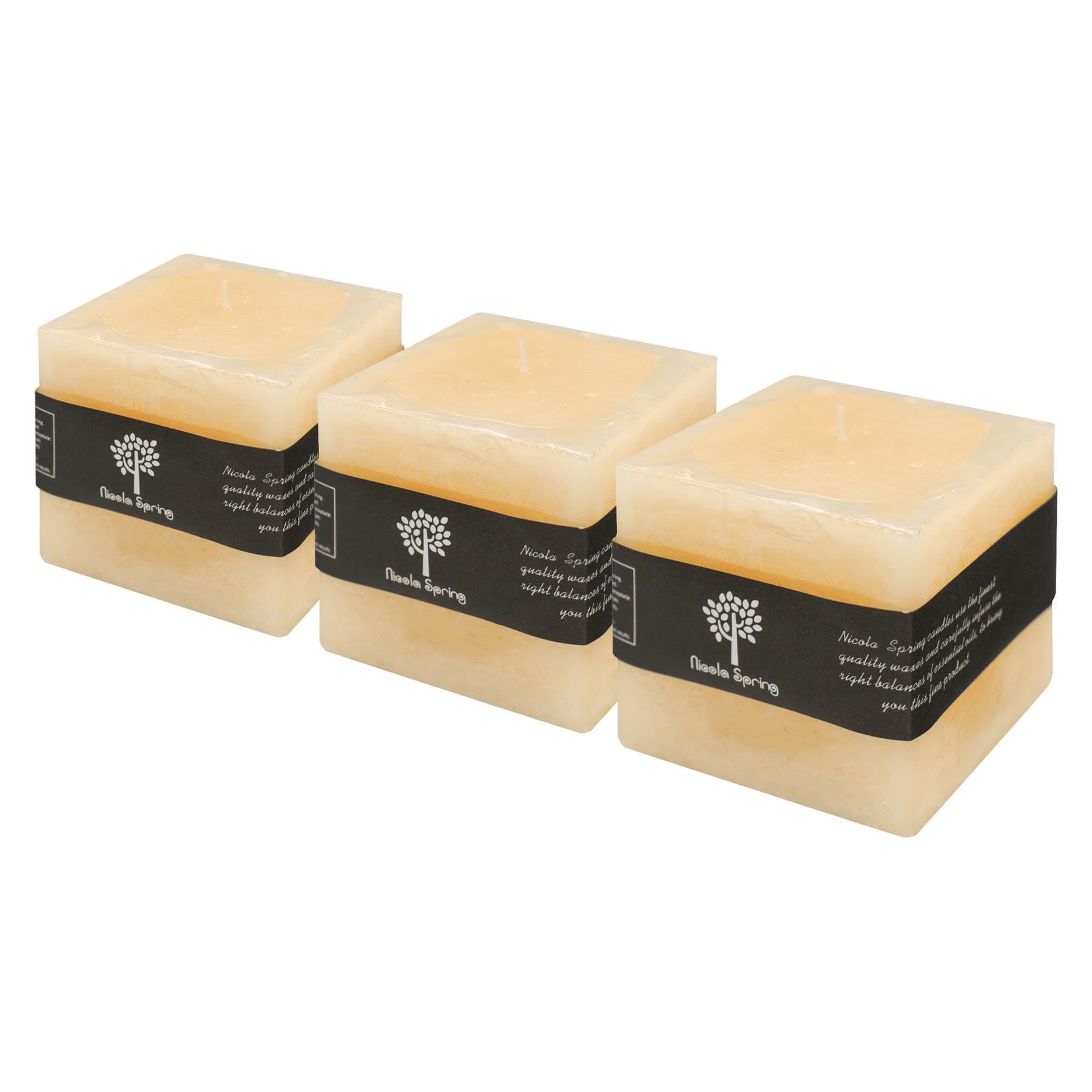 Nicola Spring Square Vanilla Pillar Candles120 HoursCreamPack Of 3 from B&Q