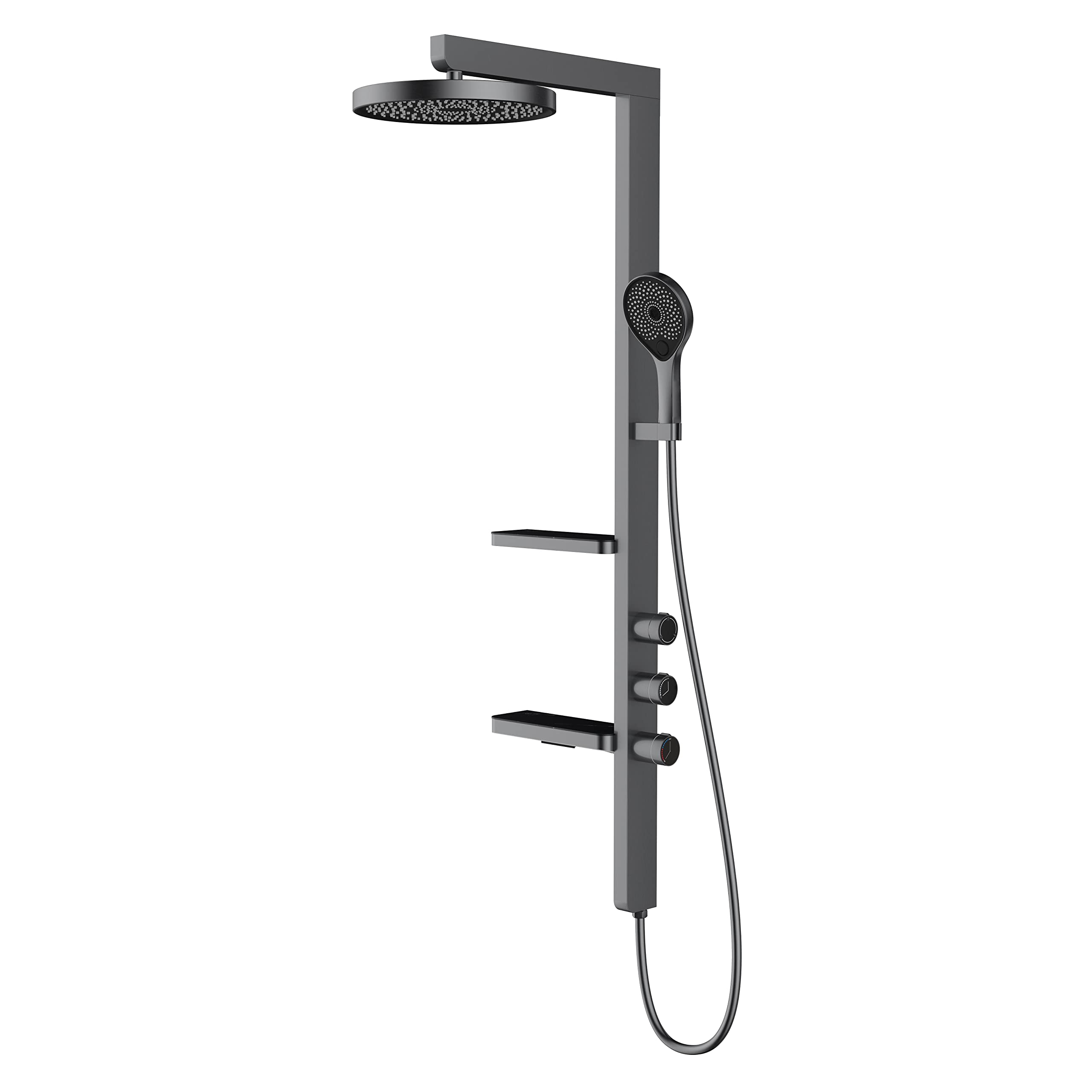 Regenduschsystem, 8-Zoll-Duscharmatur-Set, wandmontiertes 3-Wege-Regenmisch-Dusch-Kombi-Set mit 3 Funktionen, Handbrause, runder Regendusche, Duschköpfe (Gun Grey A)