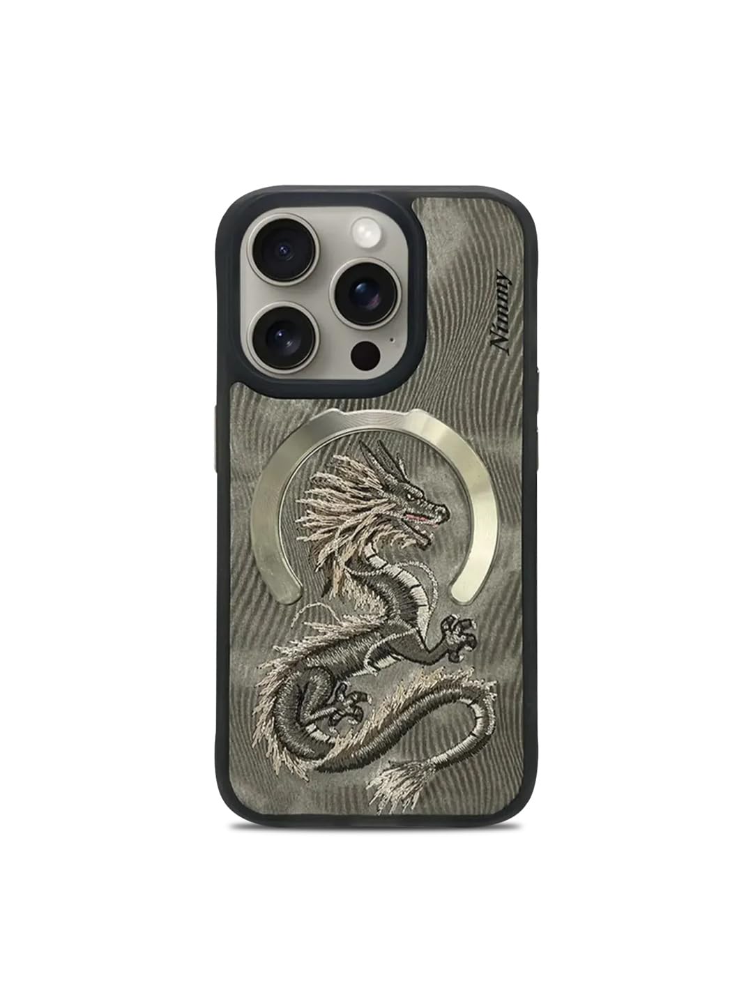 Nimmy iPhone 15 Series Back Case Genuine Leather Dragon Embroided