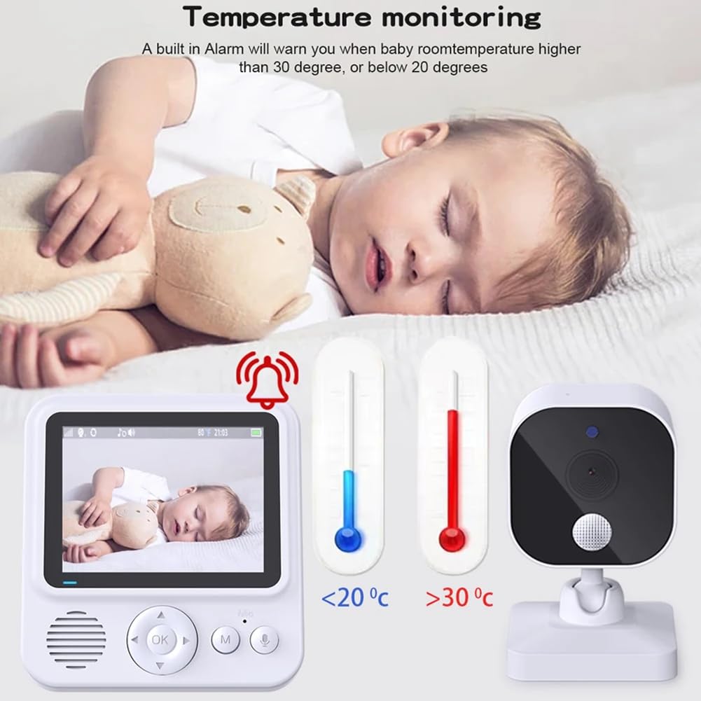 CONFUSE Baby Monitor LCD da 2,8 Pollici Videocamera per Bambini di Sicurezza Wireless 2.4G Conversazione Bidirezionale Visione Notturna Allarme per La Temperatura del Bambino