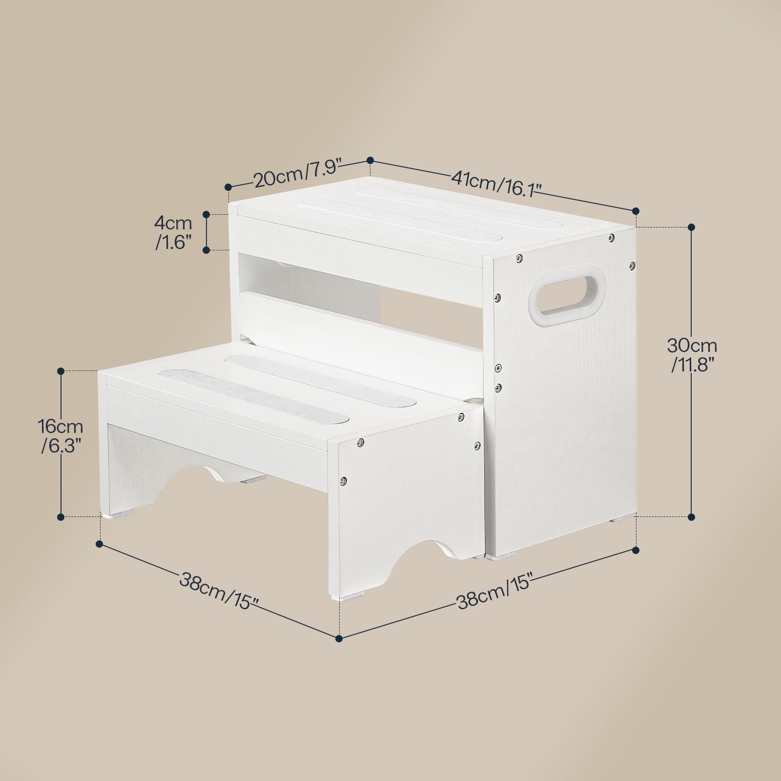 HOOBRO Kinderhocker Set, zweistufiger Tritthocker Kinder, Hocker Kinder, Küchenhelfer Turm, Kinderschemel mit Griffen und Antirutschstreifen, separat nutzbar, für Badezimmer, Küchen, Weiß EWT16JD01 - 3
