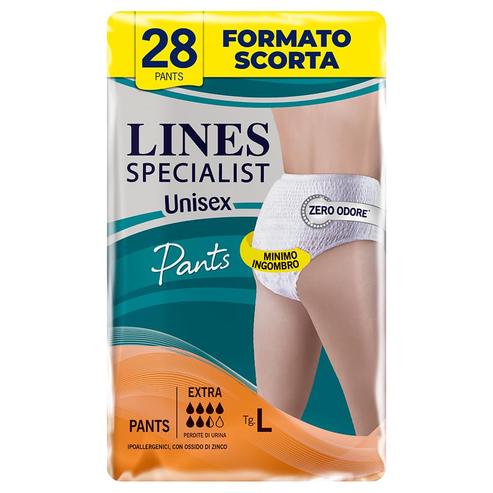 Lines Specialist Pants extra unisex para incontinencia hombre y mujer, talla L, paquete de 28 unidades