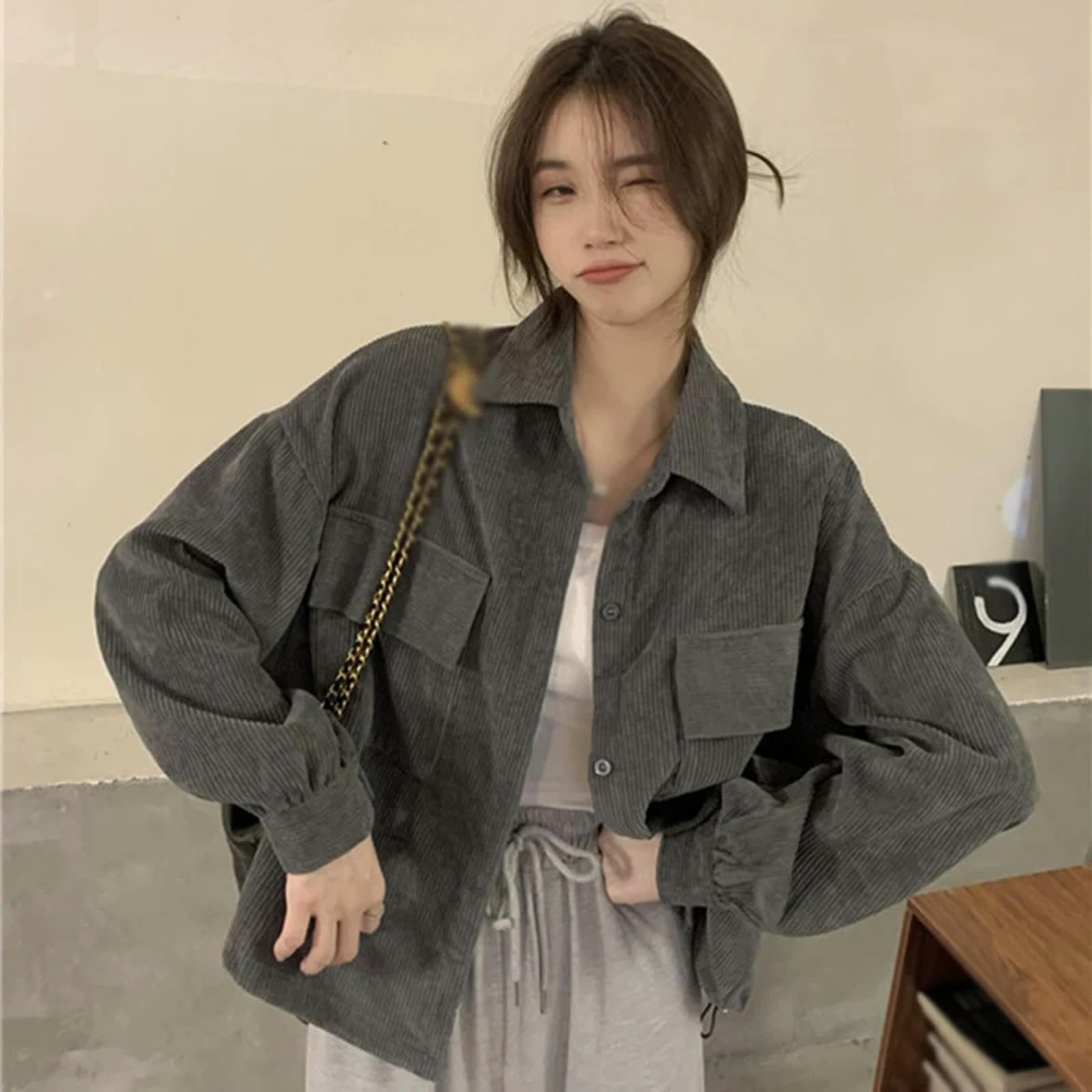Giacca Uomo Donne Velluto A Vellutoy A Manica Lunga Camicia Giubbotto Oversize per Oversize Giacca da Lavoro Casual con Tasca