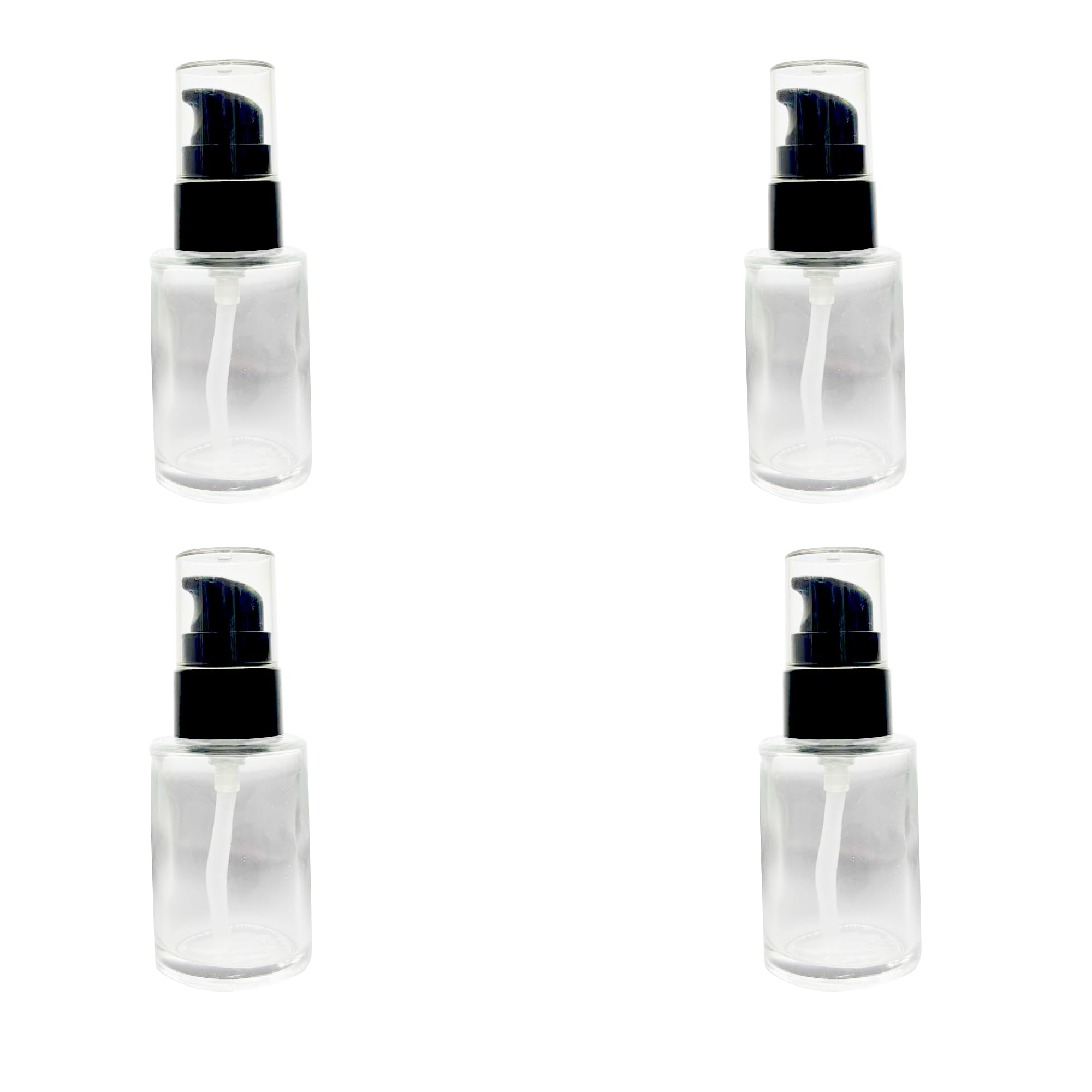 Clear Frosted Glass Bottle with Black Pumps for Serum, Essential Oils, Blends, Skin Care, Travel, Toners, Cosmetic & DIY (Pack of 4Pcs, 30 ml)