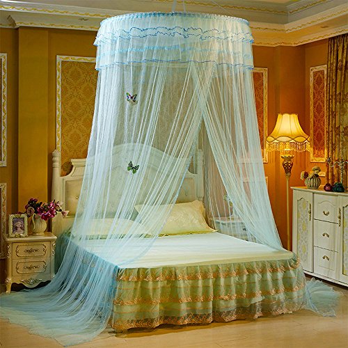 RuiHome Hanging Dome Mosquito Net Luxury Bed Canopy for Twin Full Queen Size Home Bedroom Party Decor (Aqua Blue)