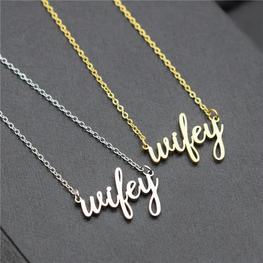 925 Sterling Silver Wifey Necklace To My Best Wife Charm Text Script Wifey Necklaces Mrs Necklace for Women Bachelorette Bride Just Married Ring Gold Pendant Trendy Jewelry4